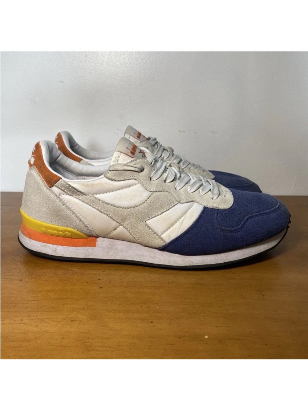 Diadora Men’s 9 Camaro Double II Sneakers Shoes Limoges White Cyber Yellow Blue